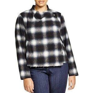 BB Dakota Ronette Plaid Jacket Black Blue White Raw Hem Quinn Buffalo Check